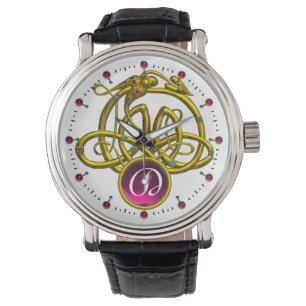 HYPER DRAGON / GOLD CELTIC KNOTS GEMSTONE MONOGRAM WATCH