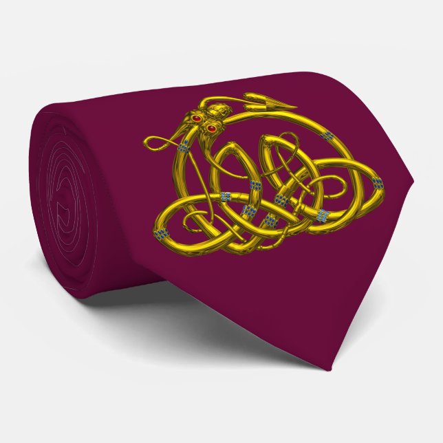 HYPER DRAGON ,Gold Red Celtic Knots Tie (Rolled)