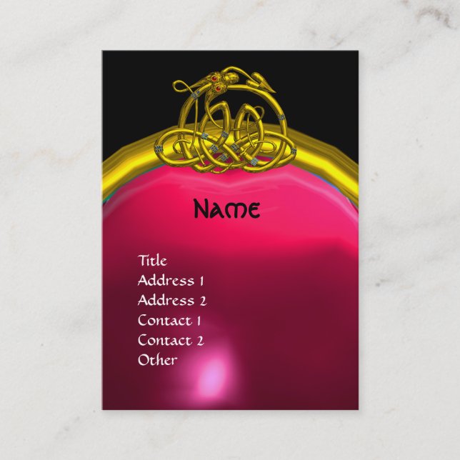 HYPER DRAGON RUBY MONOGRAM  red black yellow pink Business Card (Front)