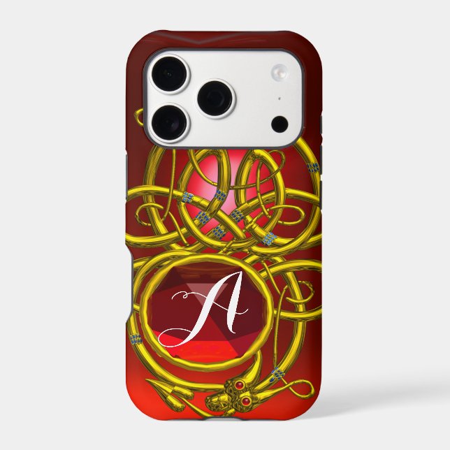 HYPER DRAGONS,GOLD CELTIC KNOTS Red Ruby Monogram (Back)