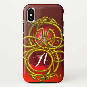 HYPER DRAGONS,GOLD CELTIC KNOTS Red Ruby Monogram Case-Mate iPhone Case