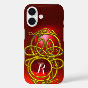 HYPER DRAGONS,GOLD CELTIC KNOTS Red Ruby Monogram iPhone 16 Case
