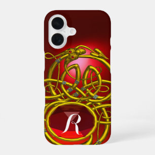 HYPER DRAGONS,GOLD CELTIC KNOTS Red Ruby Monogram iPhone 16 Case
