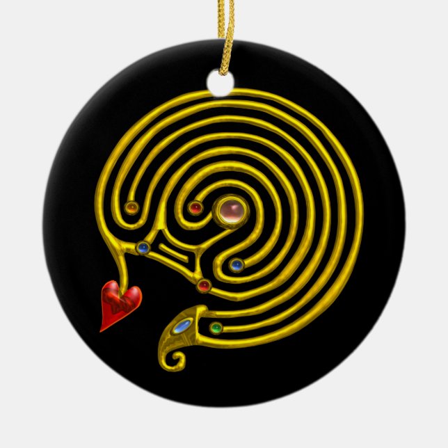 HYPER LABYRINTH black and white Ceramic Tree Decoration (Front)