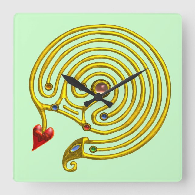 HYPER LABYRINTH , green Square Wall Clock (Front)