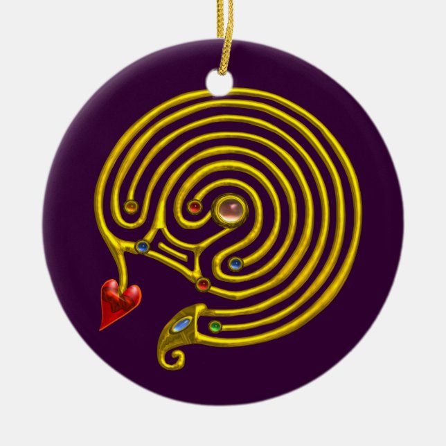 HYPER LABYRINTH white and purple Ceramic Tree Decoration (Front)