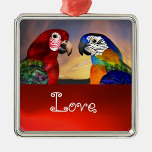 HYPER PARROTS / BLUE AND RED ARA  Ruby Love Metal Tree Decoration