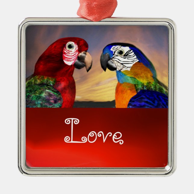 HYPER PARROTS / BLUE AND RED ARA  Ruby Love Metal Tree Decoration (Front)