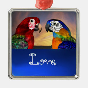 HYPER PARROTS / BLUE AND RED ARA Sapphire Love Metal Tree Decoration