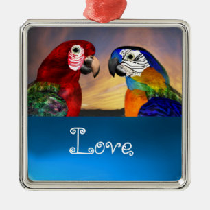 HYPER PARROTS / BLUE AND RED ARA  Sapphire Love Metal Tree Decoration