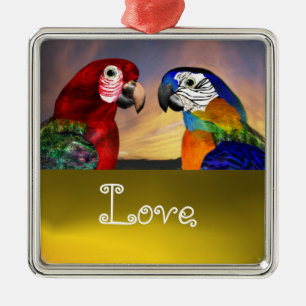 HYPER PARROTS / BLUE AND RED ARA  Topaz Love Metal Tree Decoration