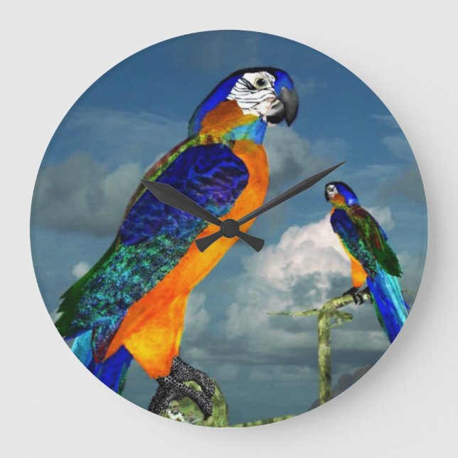 HYPER PARROTS / BLUE ARA LARGE CLOCK (Front)