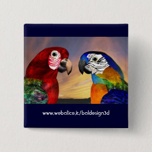 HYPER PARROTS / RED AND BLUE ARA 15 CM SQUARE BADGE