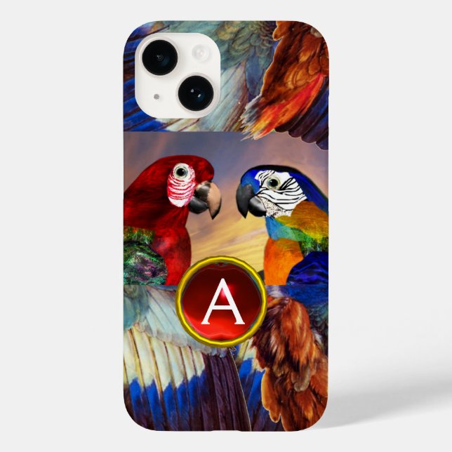 HYPER PARROTS /RED AND BLUE ARA GEMSTONE MONOGRAM Case-Mate iPhone CASE (Back)