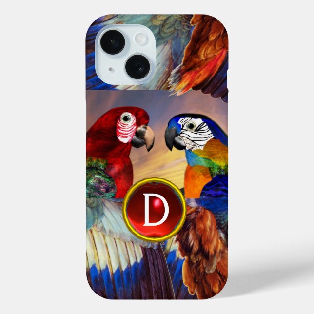 HYPER PARROTS /RED AND BLUE ARA GEMSTONE MONOGRAM Case-Mate iPhone CASE (Back)