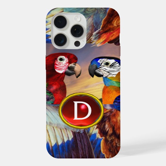 HYPER PARROTS /RED AND BLUE ARA GEMSTONE MONOGRAM iPhone CASE (Back)