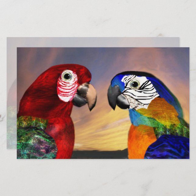 HYPER PARROTS / RED AND BLUE ARA ,green Stationery (Front/Back)