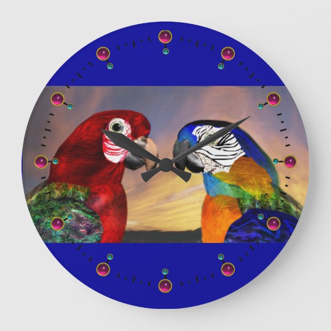 HYPER PARROTS / RED AND BLUE ARA LARGE CLOCK (Front)