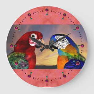 HYPER PARROTS / RED AND BLUE ARA LARGE CLOCK