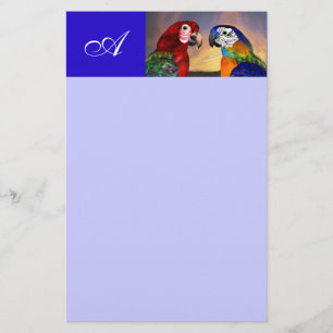 HYPER PARROTS / RED AND BLUE ARA MONOGRAM STATIONERY