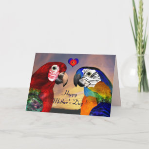 HYPER PARROTS / RED AND BLUE ARA Mother's Day Card