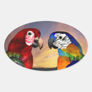HYPER PARROTS / RED AND BLUE ARA ovale Oval Sticker