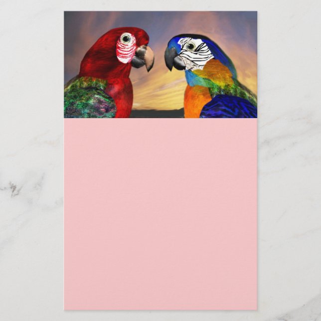 HYPER PARROTS / RED AND BLUE ARA ,pink Stationery (Front)