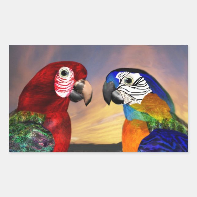 HYPER PARROTS / RED AND BLUE ARA RECTANGULAR STICKER (Front)