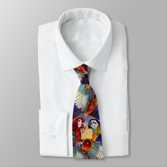 HYPER PARROTS /RED AND BLUE ARA ,RUBY GEMSTONES TIE (Tied)
