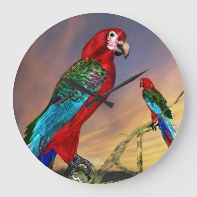 HYPER PARROTS / RED ARA LARGE CLOCK (Front)