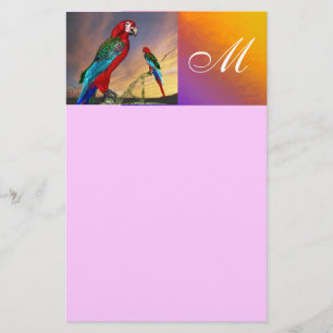 HYPER PARROTS / RED ARA  MONOGRAM ,pink Stationery
