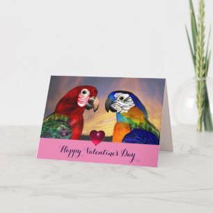 HYPER PARROTS RED,BLUE MACAWS Valentine's Day Love Holiday Card