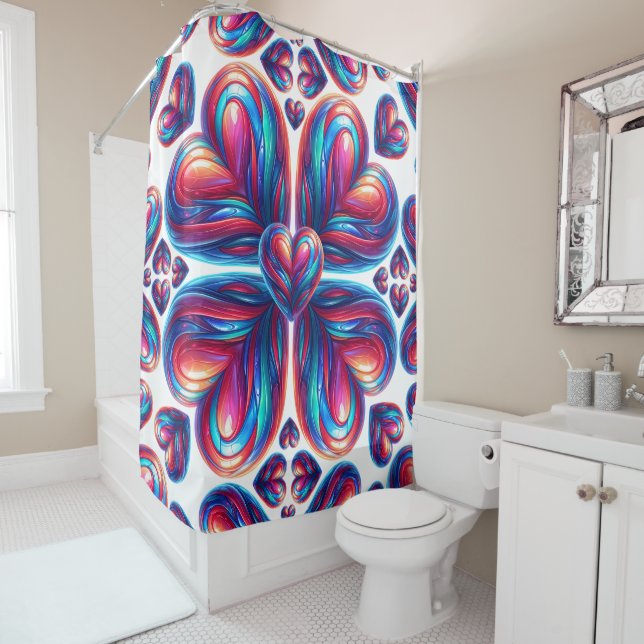 Hyper Plastic Hearts Shower Curtain (In Situ)
