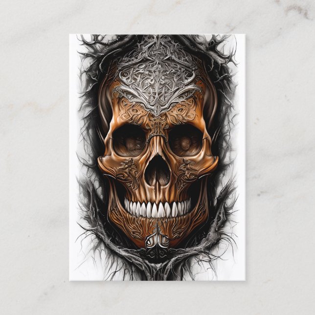 Hyper Realistic Fantasy Skull in Flames Business Card (Front)