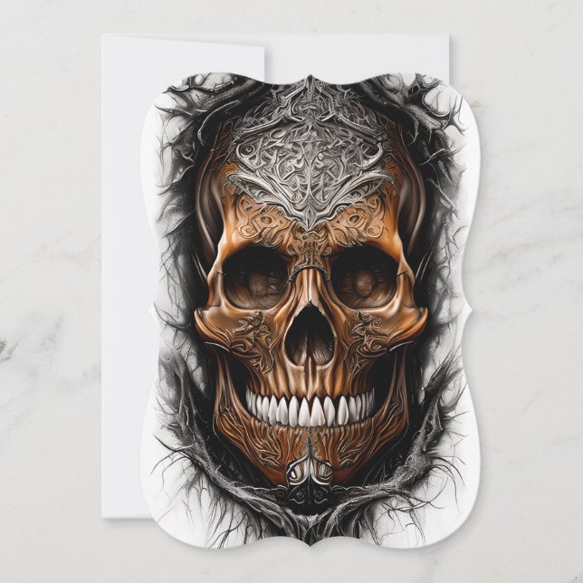 Hyper Realistic Fantasy Skull in Flames Card (Front)