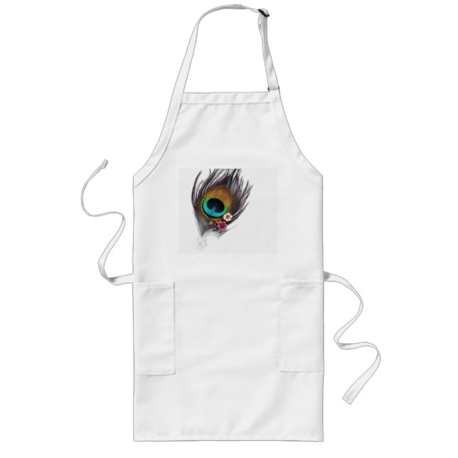 Hyper-Realistic Peacock Feather with Floral Patter Long Apron (Front)