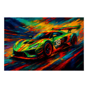 hyper stylized racing car poster