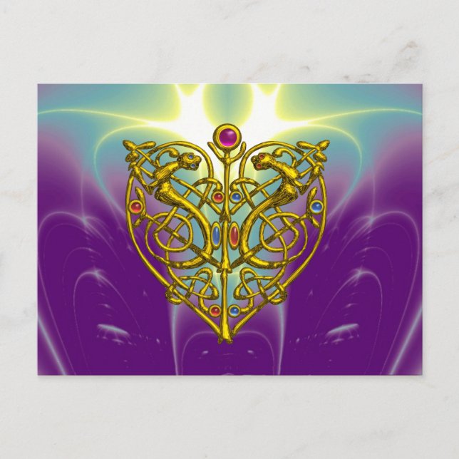 HYPER VALENTINE / Gold Celtic Heart Holiday Postcard (Front)
