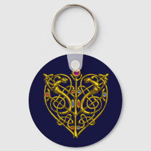 HYPER VALENTINE/ GOLD CELTIC KNOT HEART Blue Key Ring