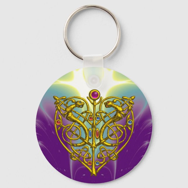 HYPER VALENTINE/ GOLD CELTIC KNOT HEART IN PURPLE KEY RING (Front)