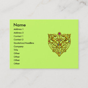 HYPER VALENTINE,GOLD CELTIC KNOT HEART JEWEL Green Business Card