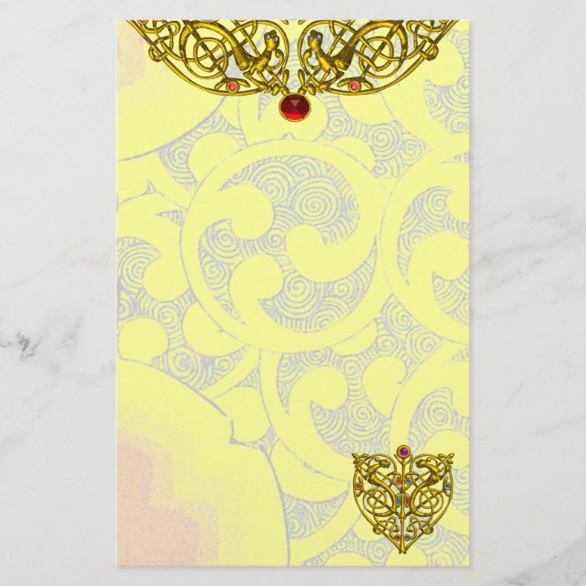 HYPER VALENTINE Gold Celtic Knots Yellow Swirls Stationery (Front)