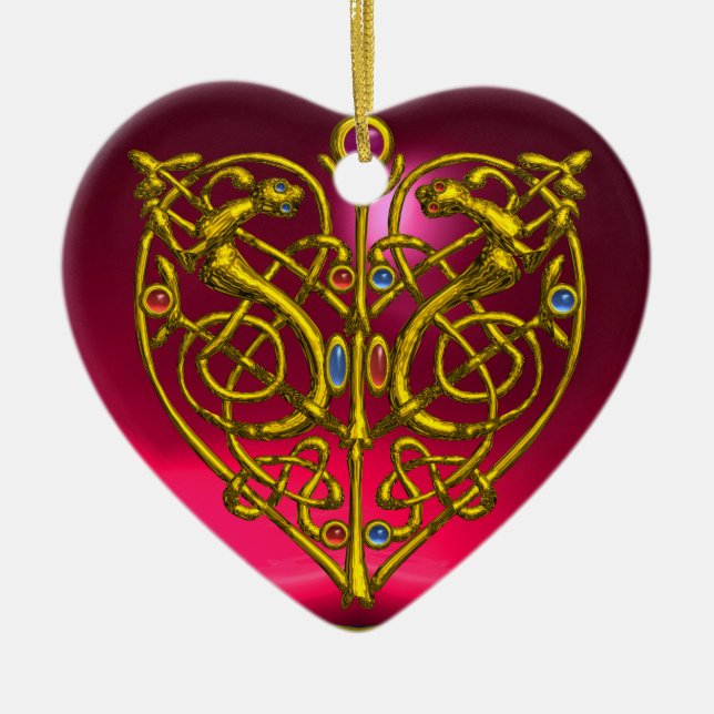 HYPER VALENTINE HEART Red Ruby and Blue Sapphire Ceramic Tree Decoration (Front)