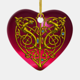 HYPER VALENTINE HEART Red Ruby and Green Emerald Ceramic Tree Decoration
