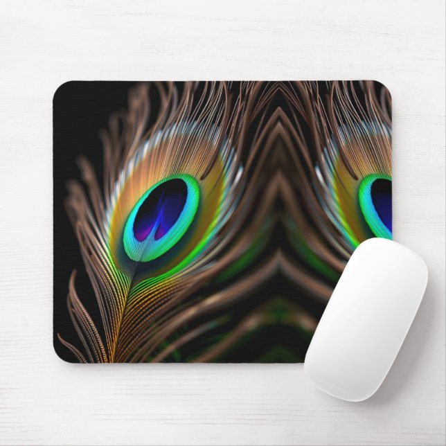 Hyper-Vibrant Macro of Peacock Feather Eye Mouse Pad (With Mouse)