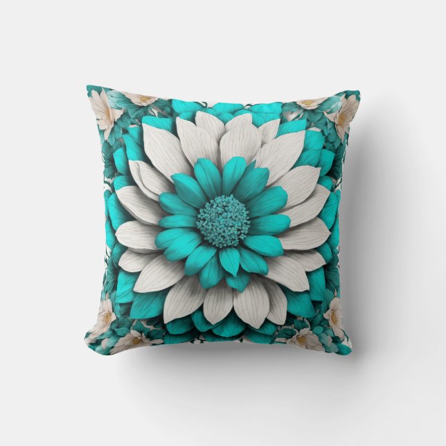 Hyperrealistic Turquoise Flower with Surrounding  Cushion (Front)