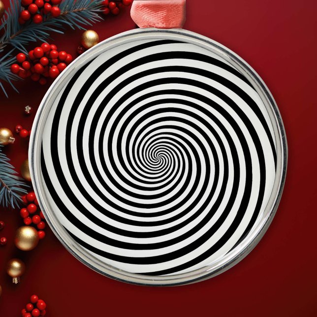 Hypnosis Spiral Metal Tree Decoration (Dive into this mesmerizing black and white Hypnosis spiral ornament, the perfect mind bender!)