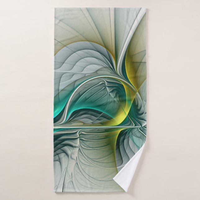 Hypnotic Abstract Golden Turquoise Teal Fractal Bath Towel (Bath Towel)