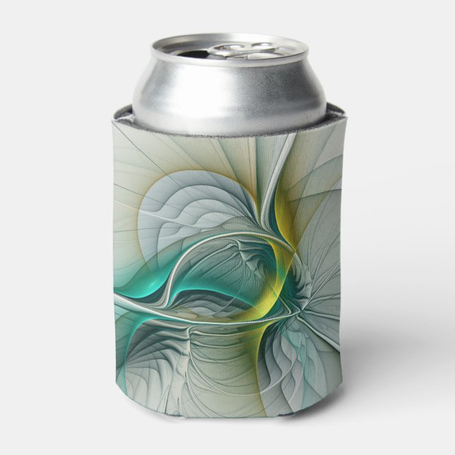 Hypnotic Abstract Golden Turquoise Teal Fractal Can Cooler (Can Front)