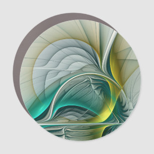 Hypnotic Abstract Golden Turquoise Teal Fractal Car Magnet